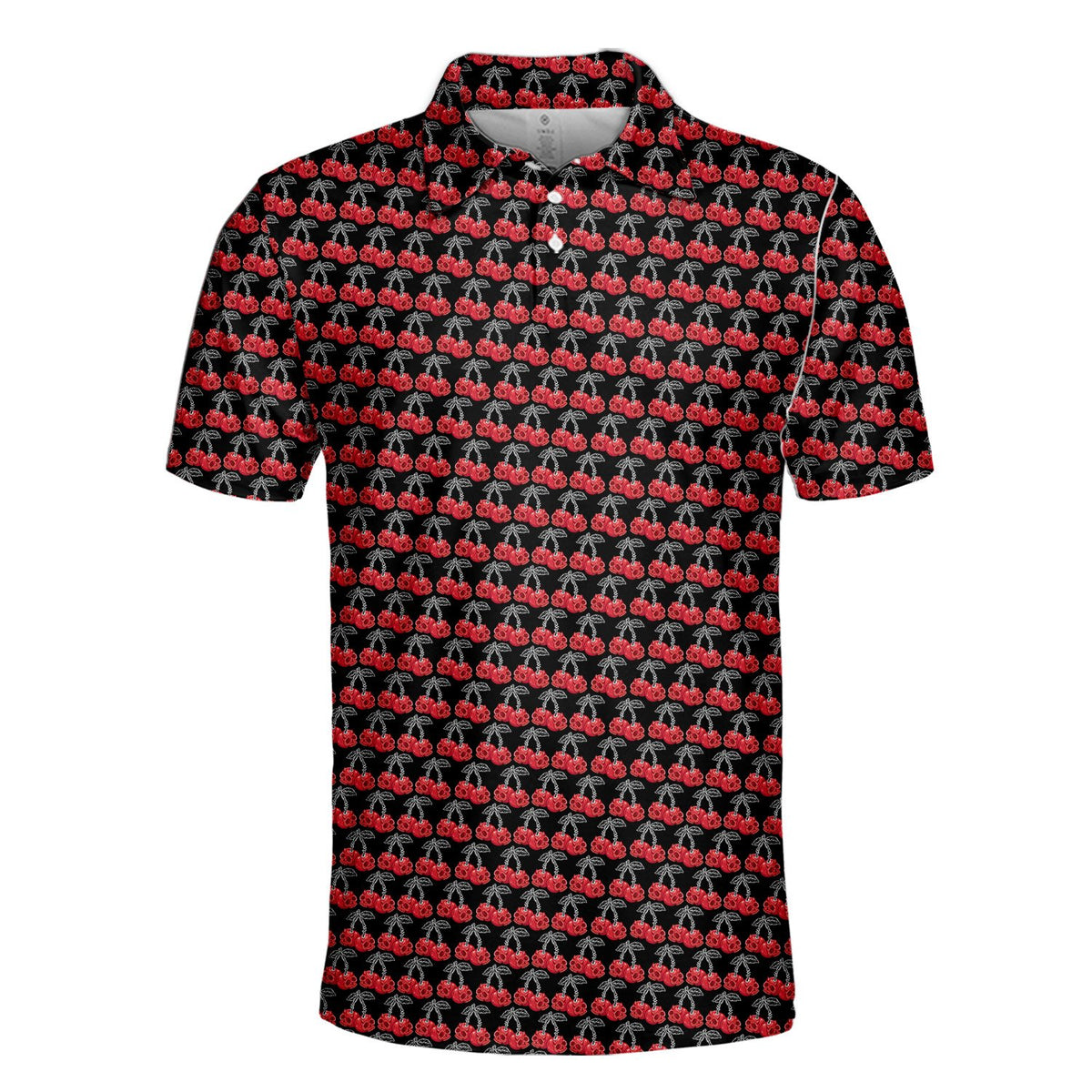 Another front view of the black and red skulls polo shirt