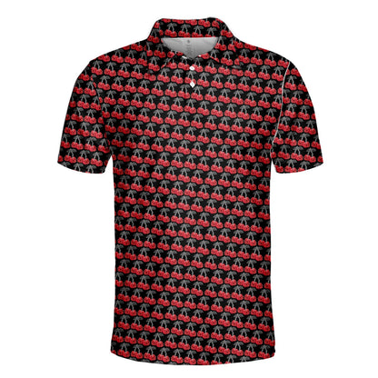 Another front view of the black and red skulls polo shirt