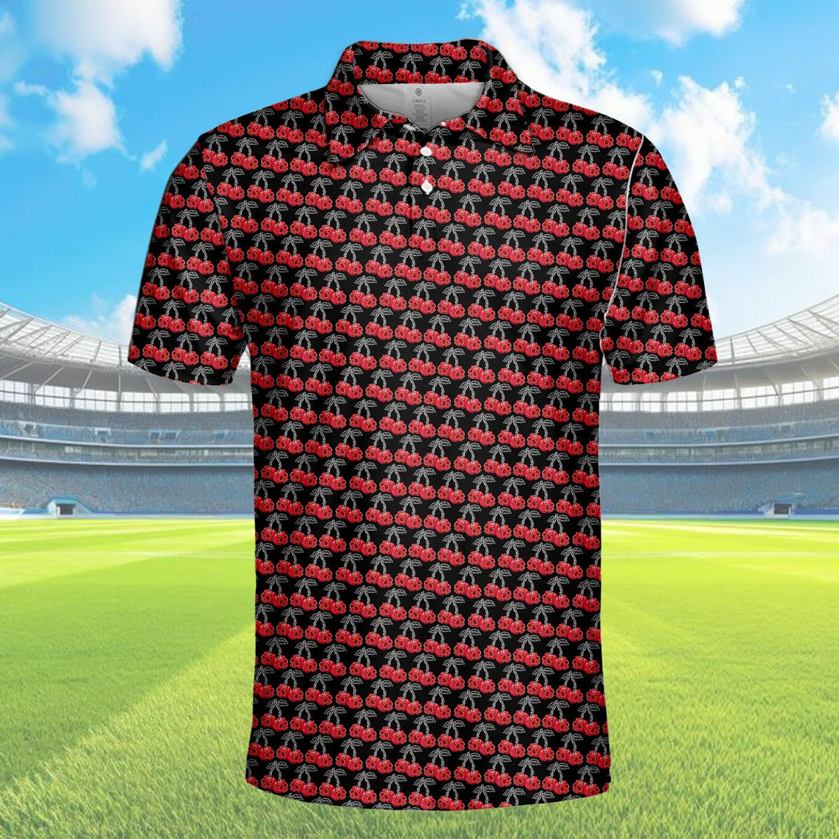 Alternate front view of the skull polo shirt