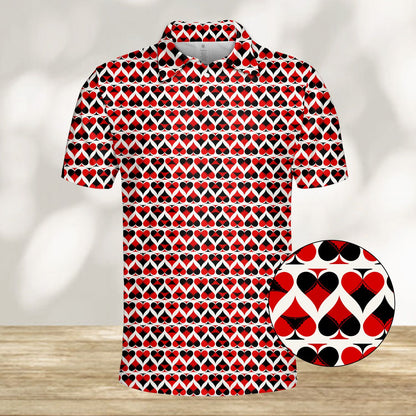 Another front view of the abstract print polo shirt