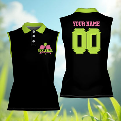 Black solid polo shirt with sports design, front view