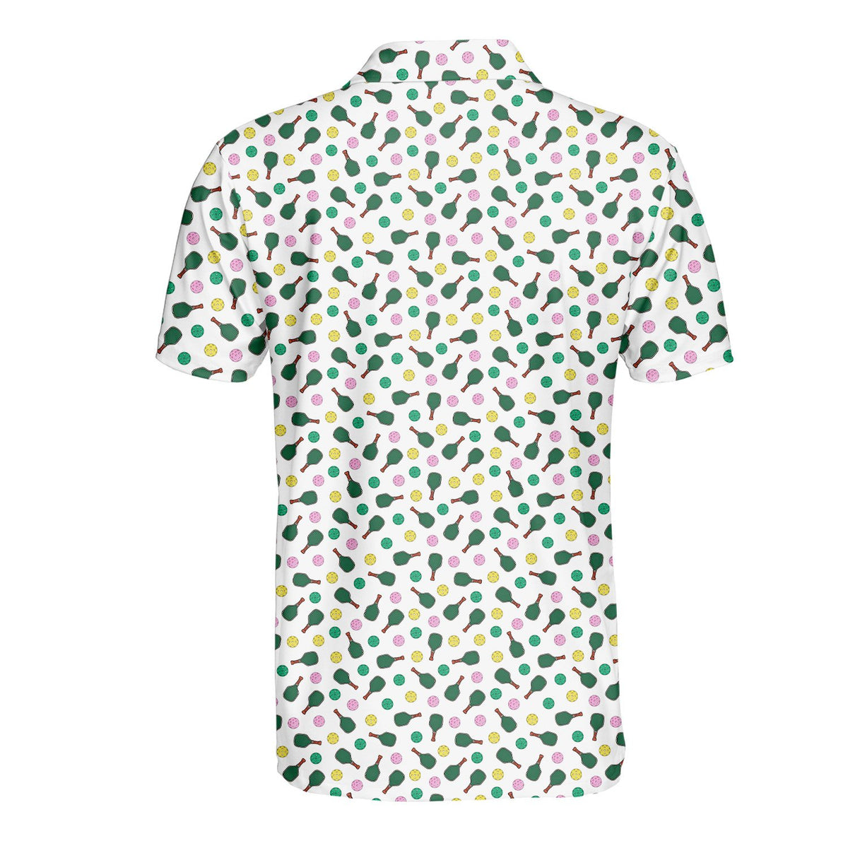 Sports polo shirt with pickleball pattern, front view detail 1