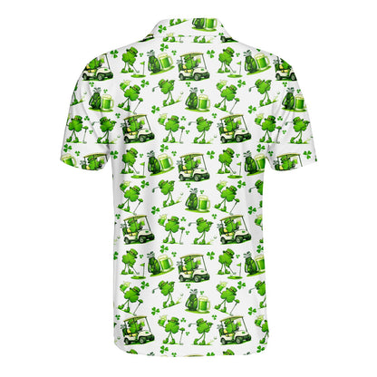 Back view of the white St. Patrick's Day golf polo shirt