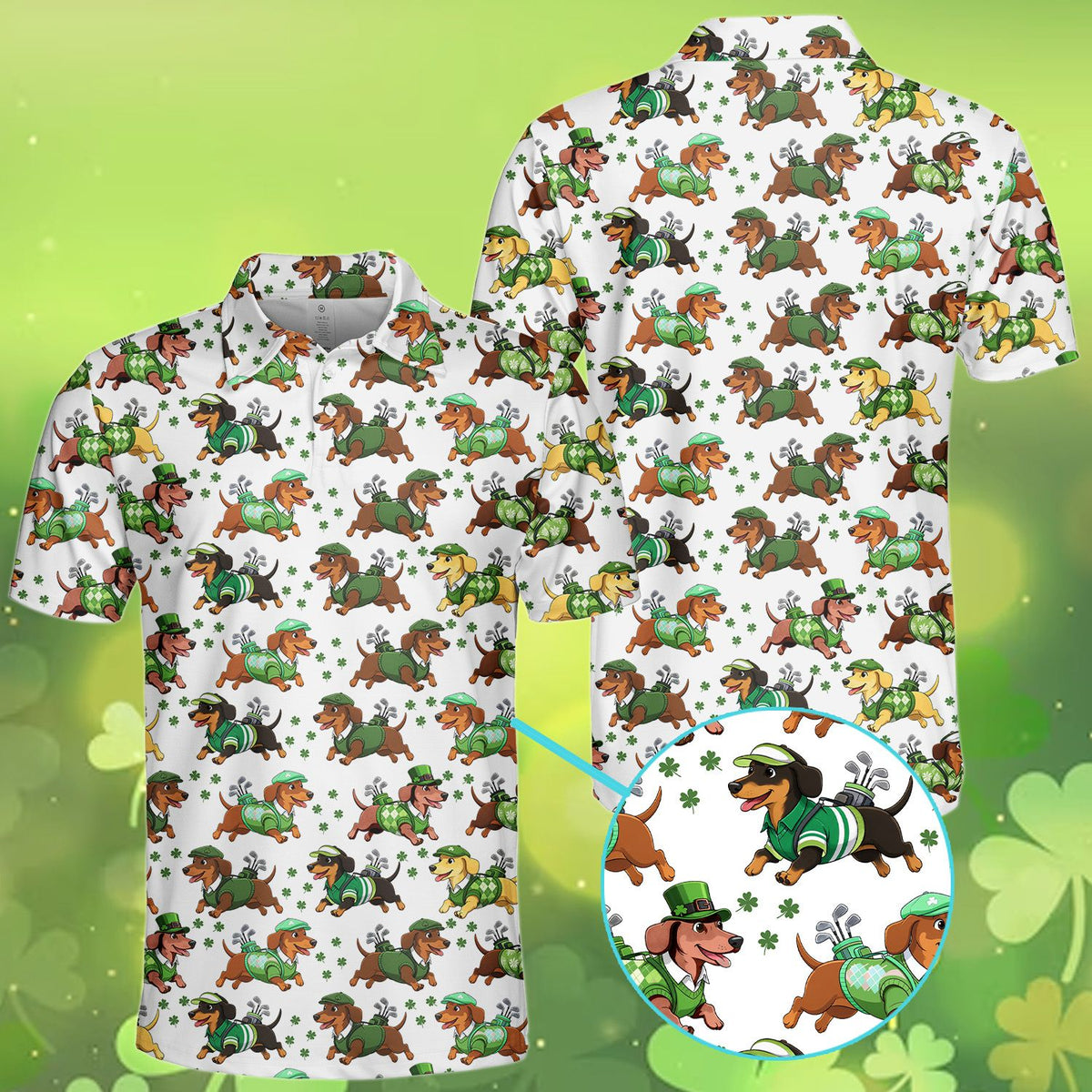 Golfing dachshunds polo shirt front view 2