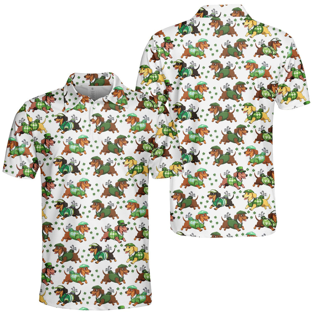 Golfing dachshunds polo shirt front view 3