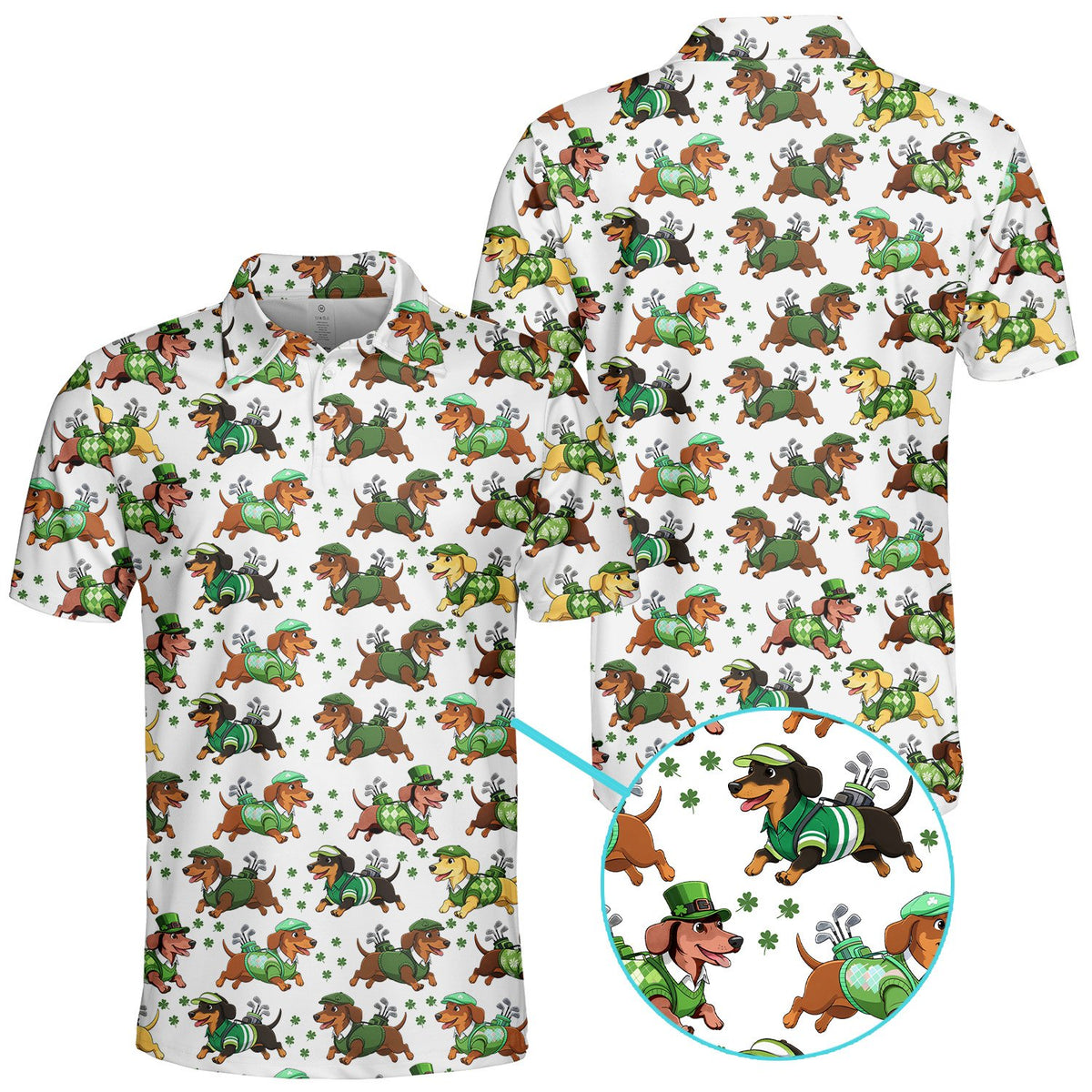 Golfing dachshunds polo shirt front view 4