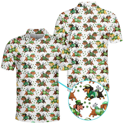 Golfing dachshunds polo shirt front view 4