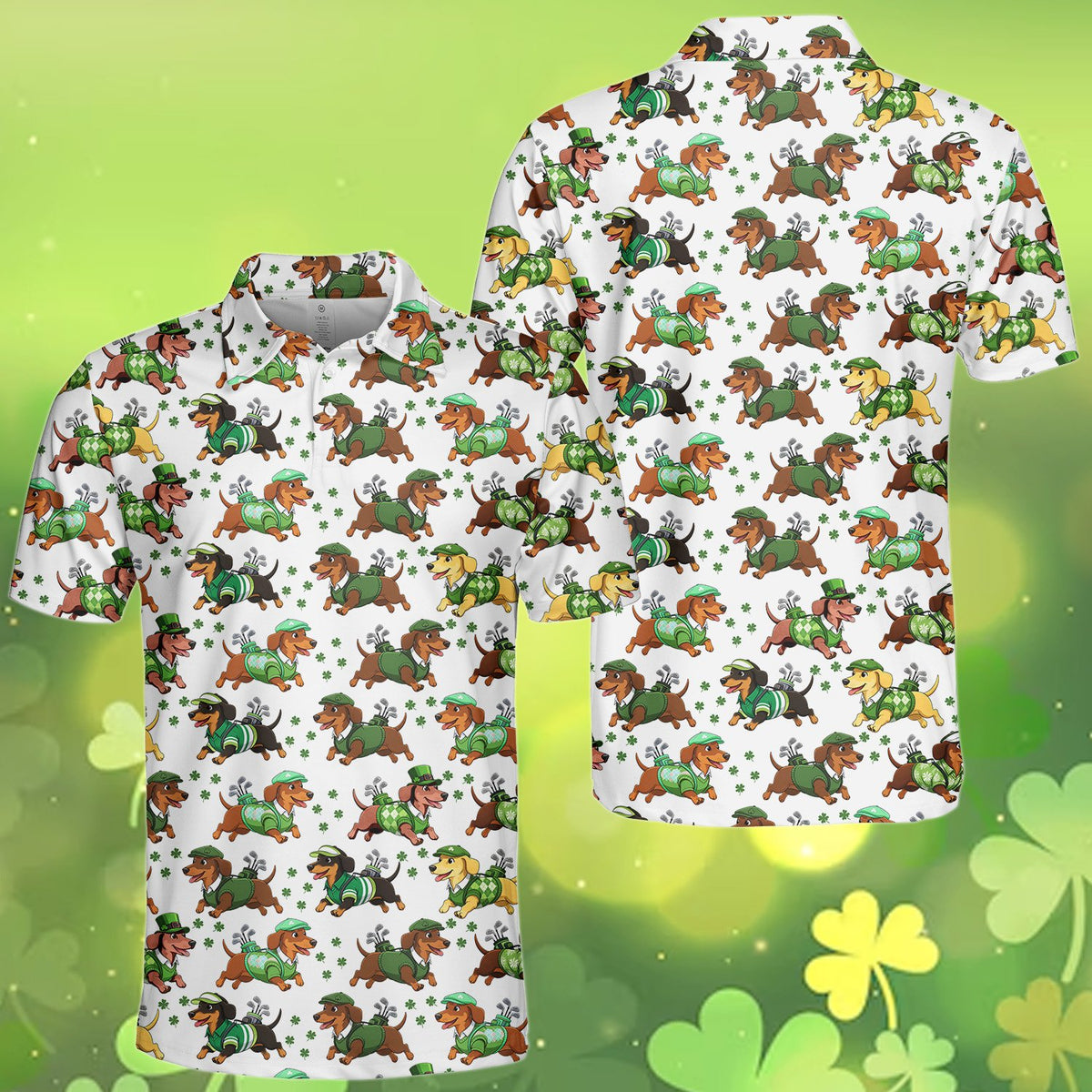 Golfing dachshunds polo shirt front view 5