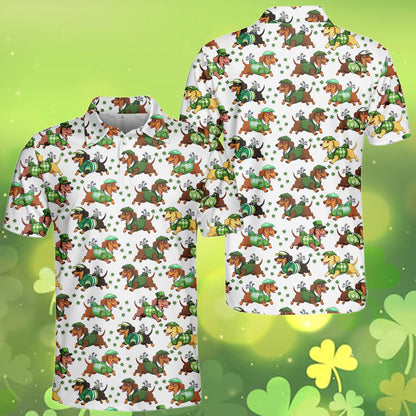 Golfing dachshunds polo shirt front view 5