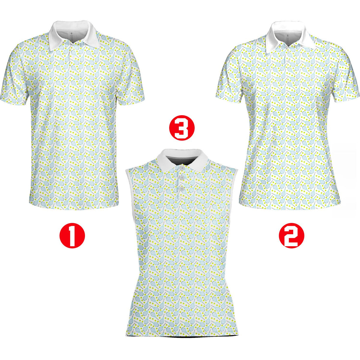 Close up front view of the tennis polo shirt collar and buttons