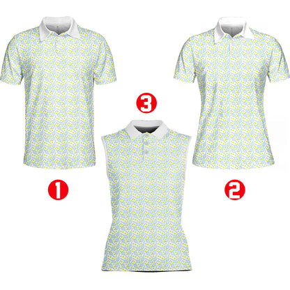 Close up front view of the tennis polo shirt collar and buttons