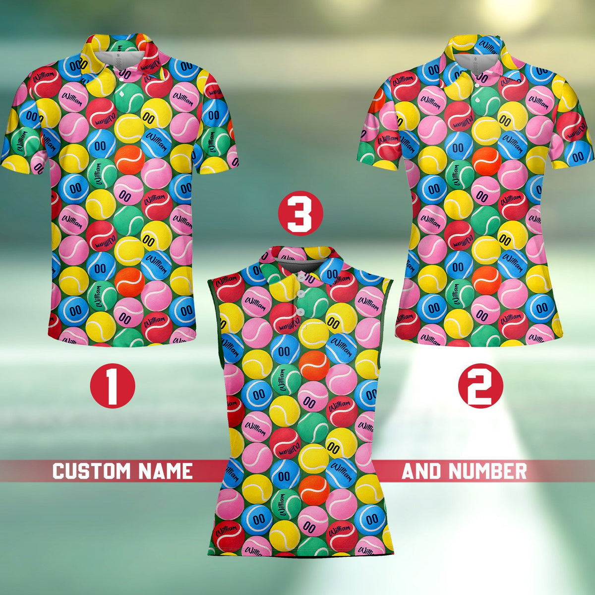 Detailed view of the fabric and print quality on the tennis polo