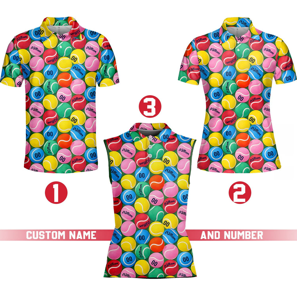 Styling view of the multicolor tennis polo shirt