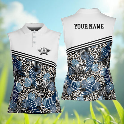 Front full view of the personalized tropical leopard polo shirt