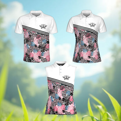 Another front view of the tropical leopard custom polo shirt