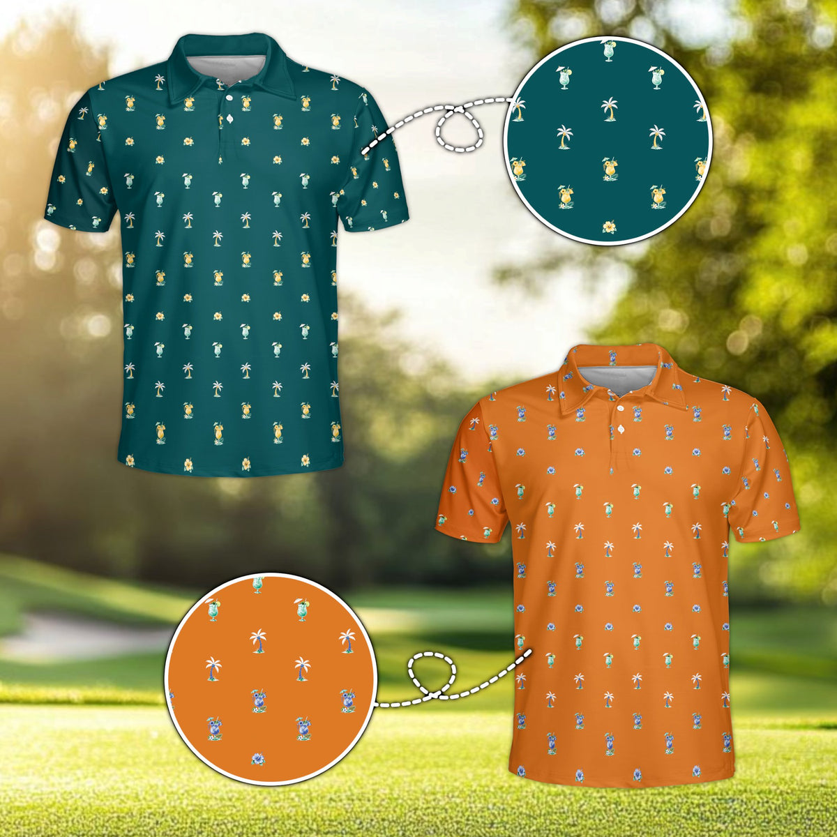 Another front view of the multicolor tropical polo shirt