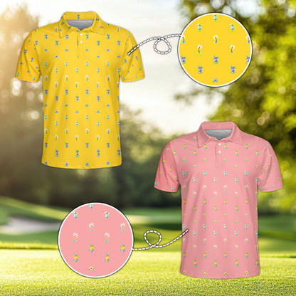 Multicolor tropical polo shirt showing tropical print design