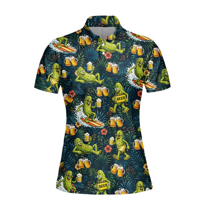 Additional front view of the tropical pickle polo shirt