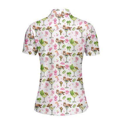 Back view of the playful western cowgirl polo shirt