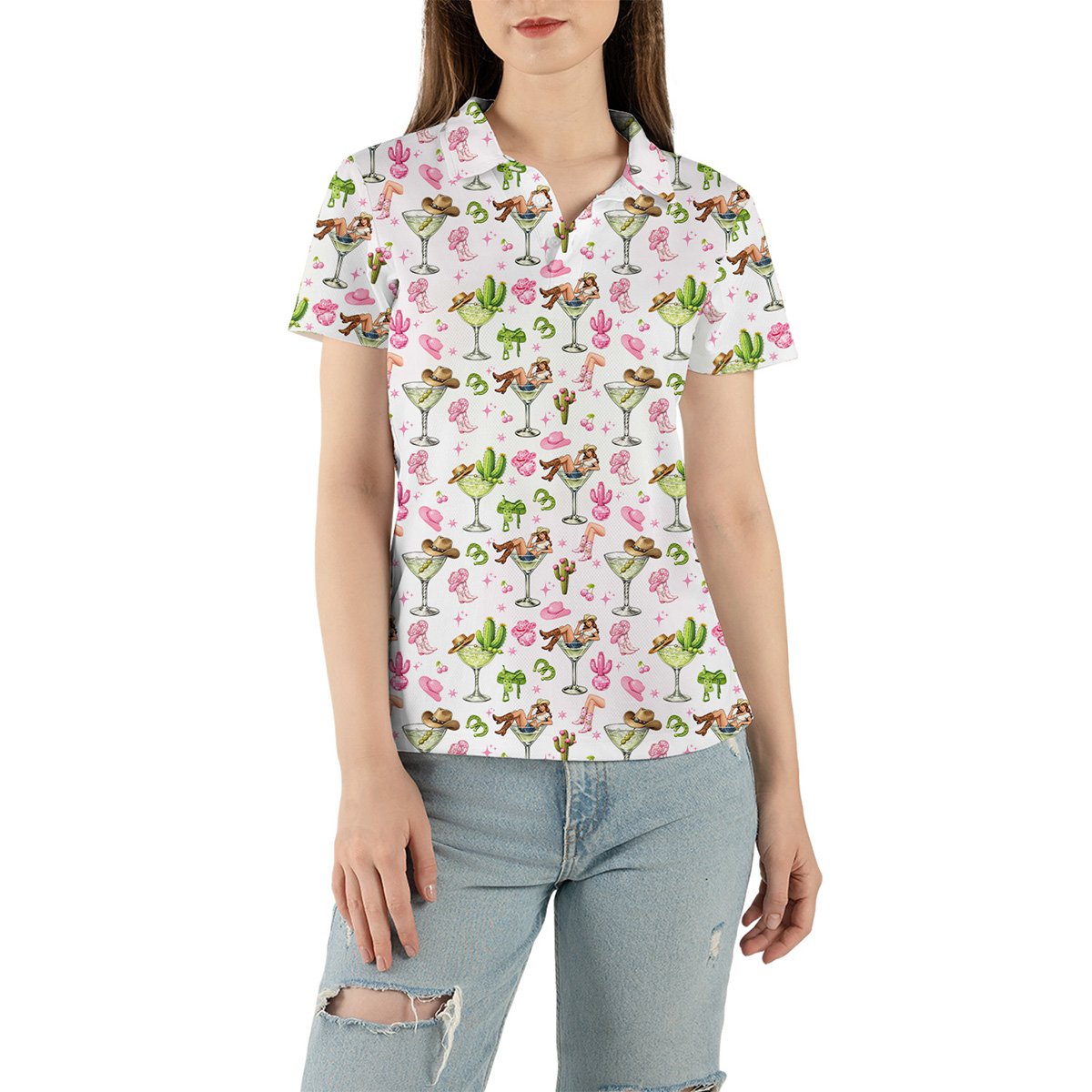 Fifth lifestyle view of the adult western cowgirl polo shirt