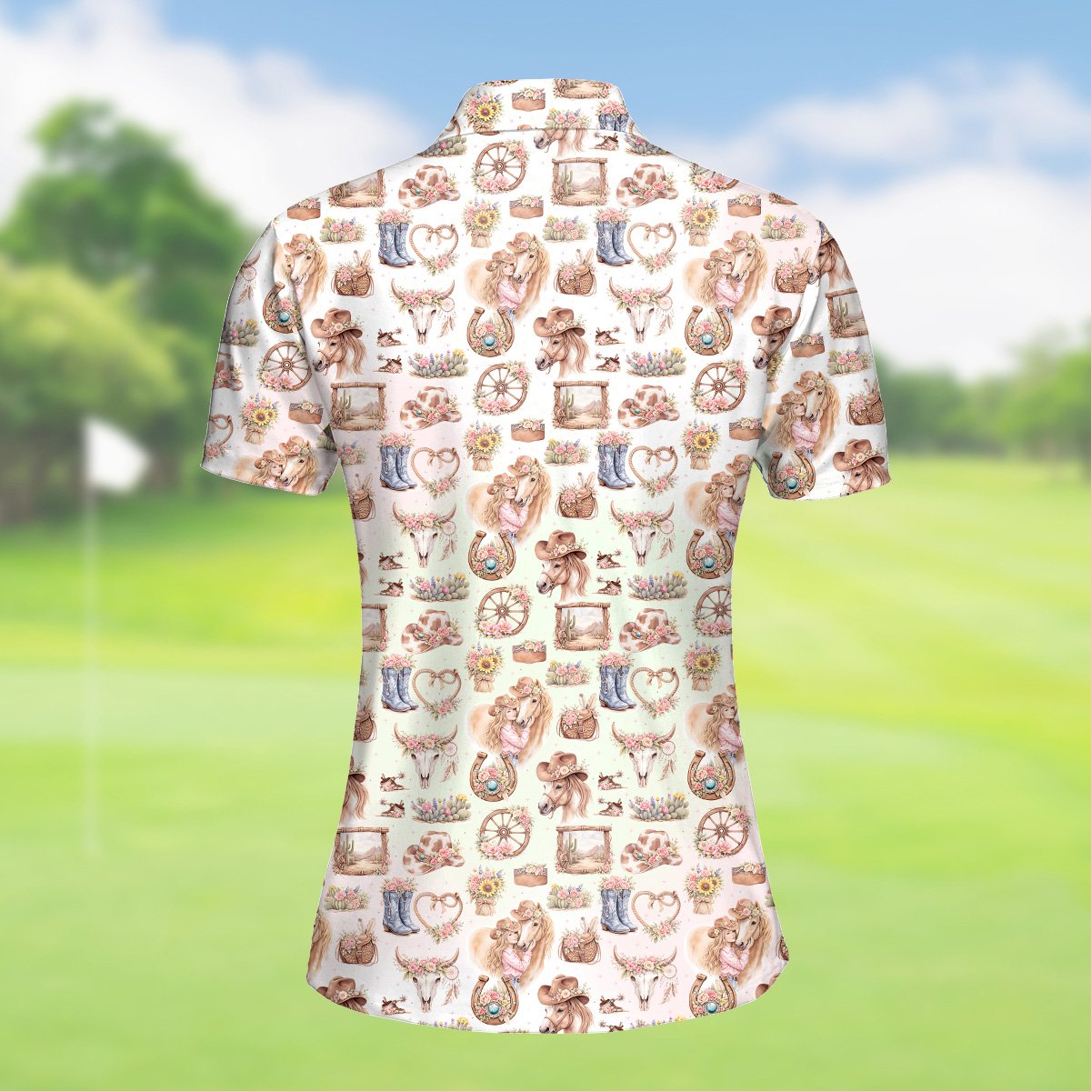 Women's western polo shirt, alternate back view