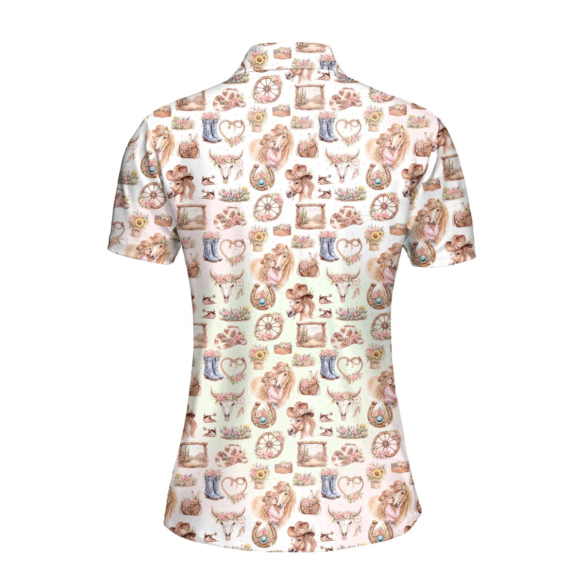 Women's western polo shirt, back view