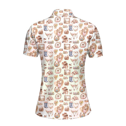 Women's western polo shirt, back view