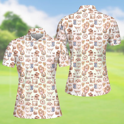 Women's pastel western polo shirt, alternate front view
