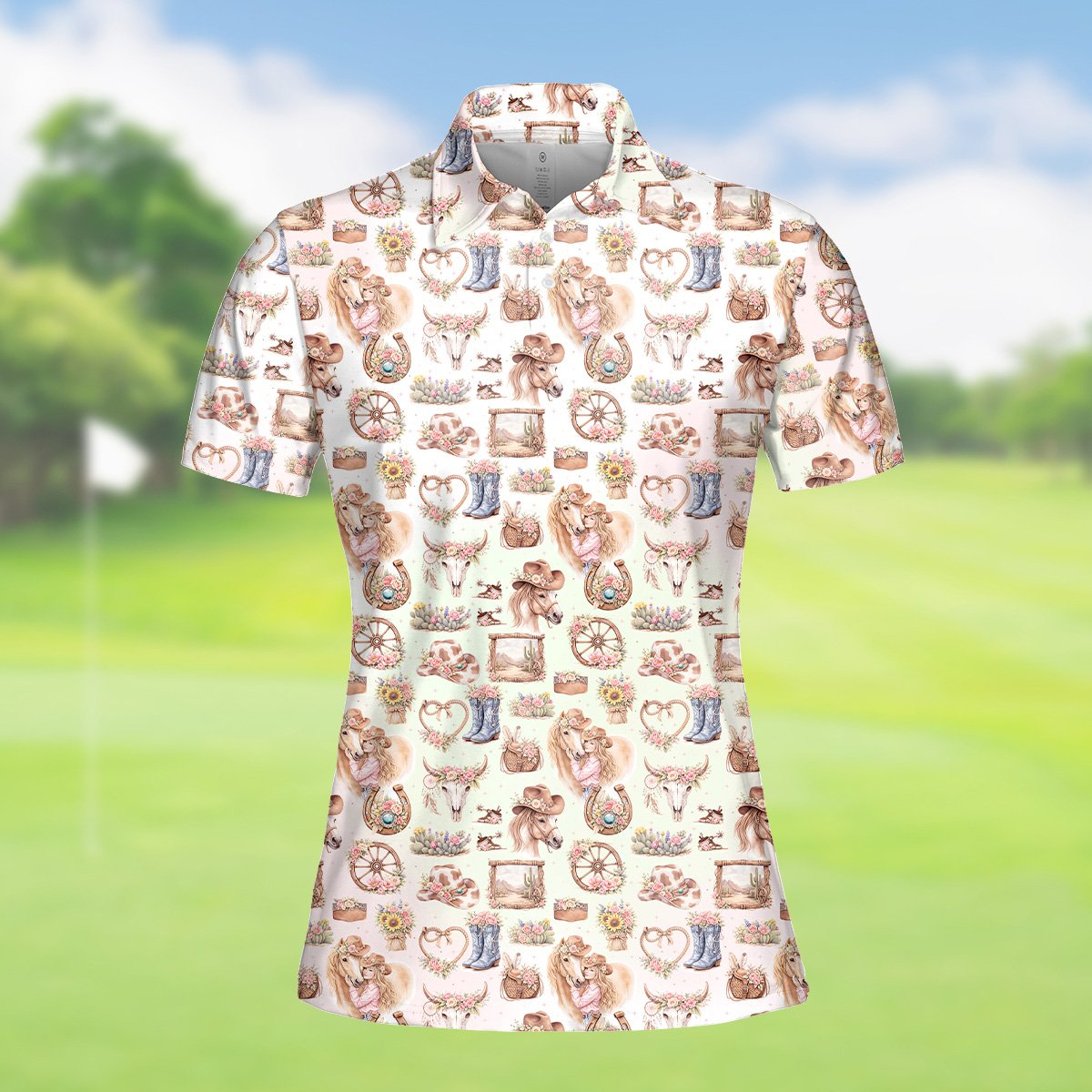 Close-up front view of women's western polo shirt