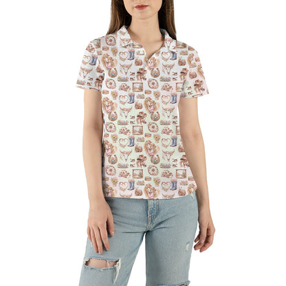 Woman wearing the pastel western polo shirt outdoors