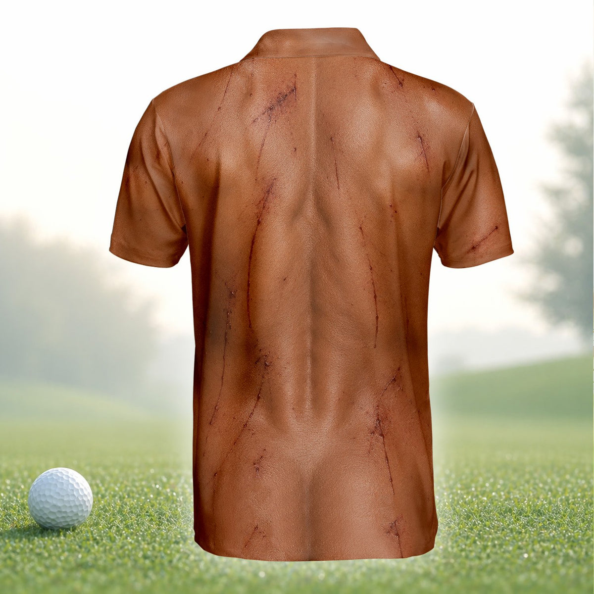 Brown zombie horror polo shirt back view alternate angle