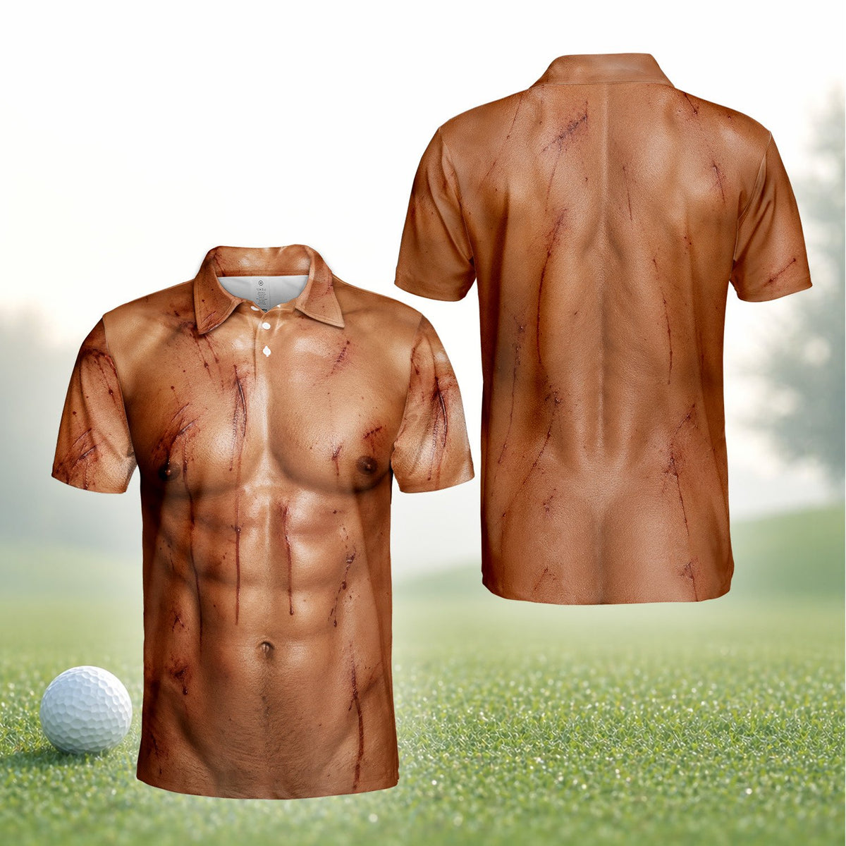 Brown zombie polo shirt front view flat lay