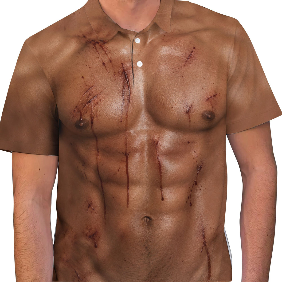 Zombie polo shirt in brown featuring muscular torso design, main view