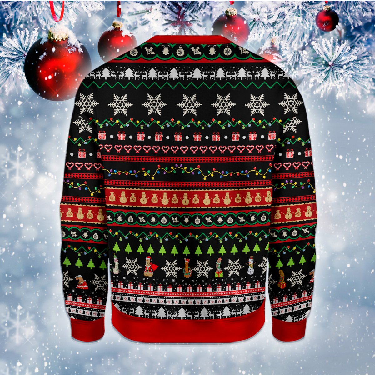 Second back view of the black holiday ugly sweater