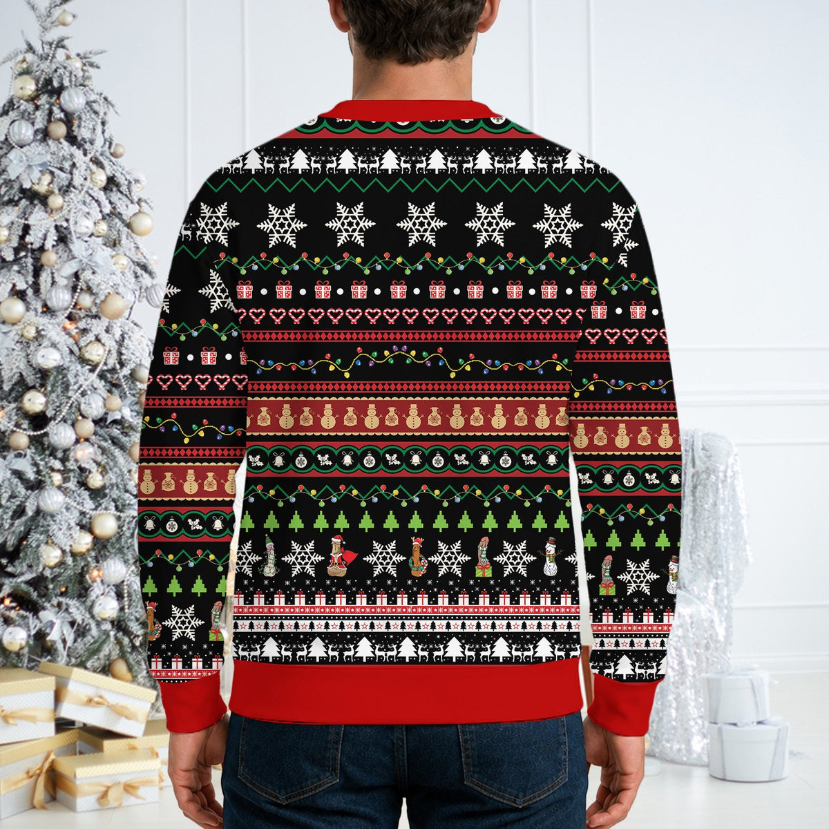 Detailed back view of the adult ugly sweater