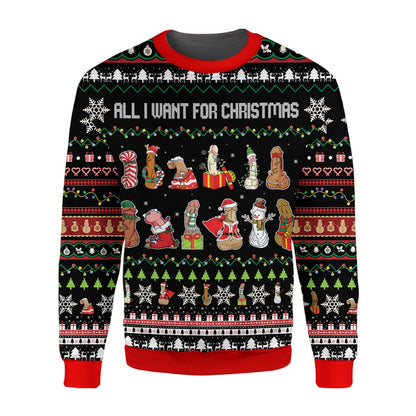 Close-up back view of the festive polyester ugly sweater