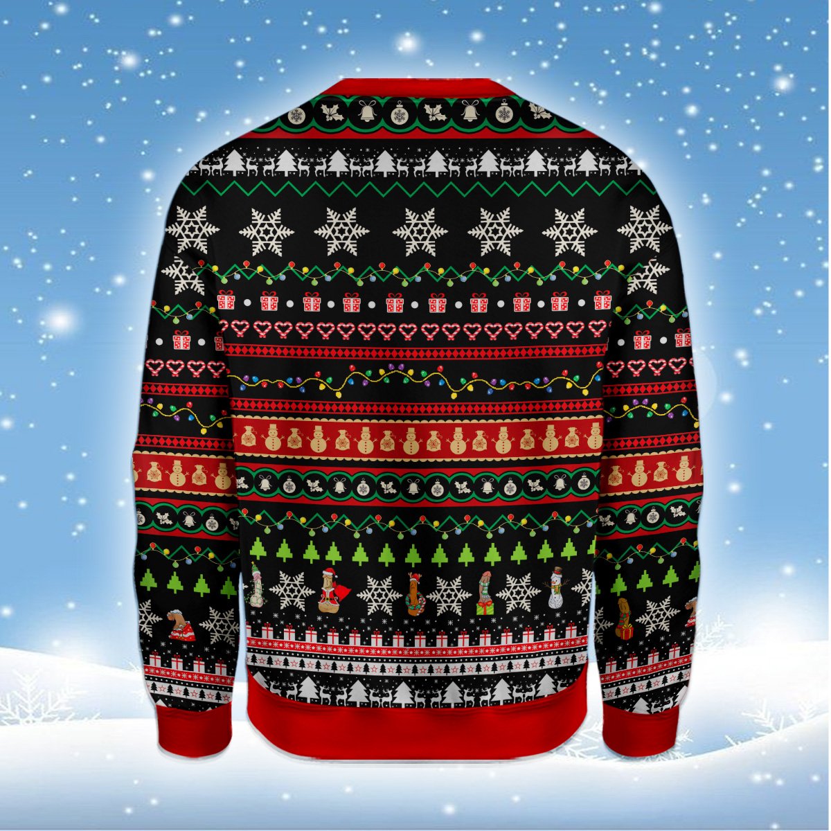 Back view of the adult humor Christmas ugly sweater