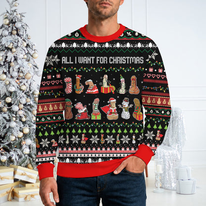 Lifestyle image of an adult wearing the funny adult ugly sweater