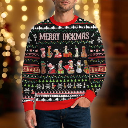 Second lifestyle view showcasing the adult humor holiday sweater in a festive setting