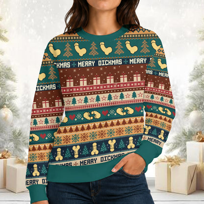 Third lifestyle view of the multicolor adult ugly sweater