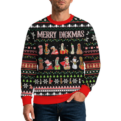 Third lifestyle view highlighting the fit of the adult ugly christmas sweater