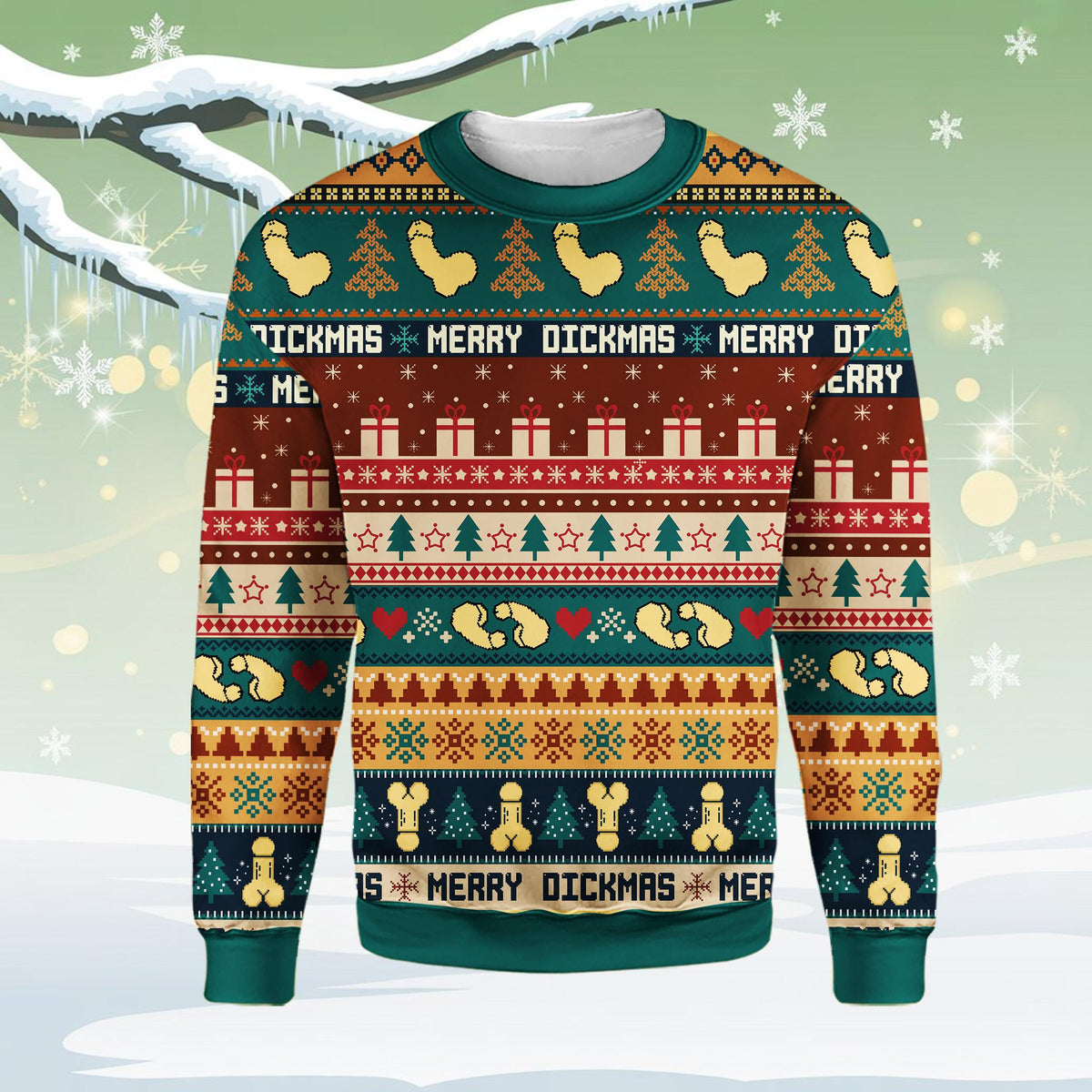 Lifestyle view of someone wearing the adult humor christmas sweater