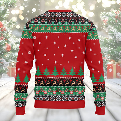 Detailed back view of the holiday ugly sweater