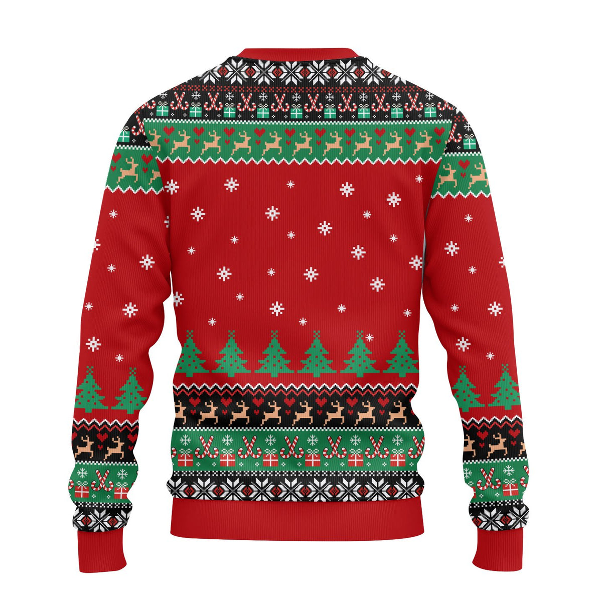 Back view of the red adult ugly sweater