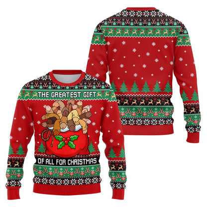 Detailed front view of the funny adult ugly sweater