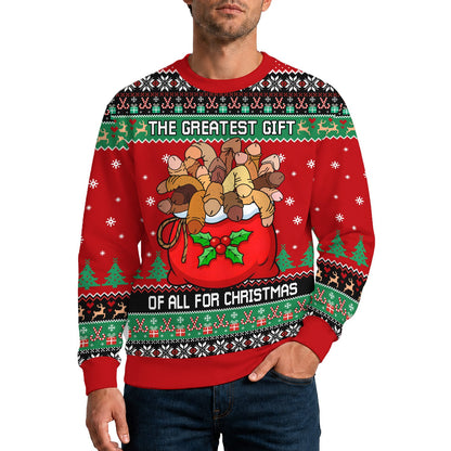 Lifestyle view of someone wearing the funny adult ugly sweater