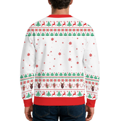 Third back view of the white adult humor ugly Christmas sweater