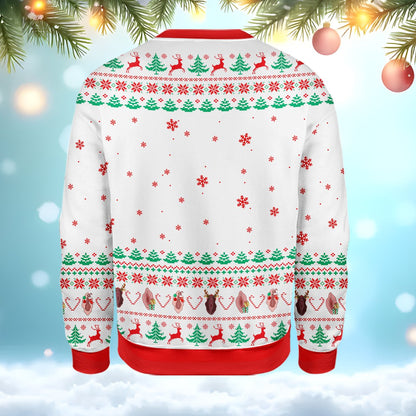 Fourth back view of the white adult humor ugly Christmas sweater