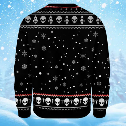 Detailed back view showing the all-over holiday pattern