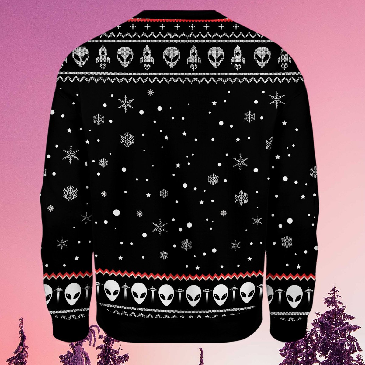 Close-up back view highlighting the traditional ugly sweater elements
